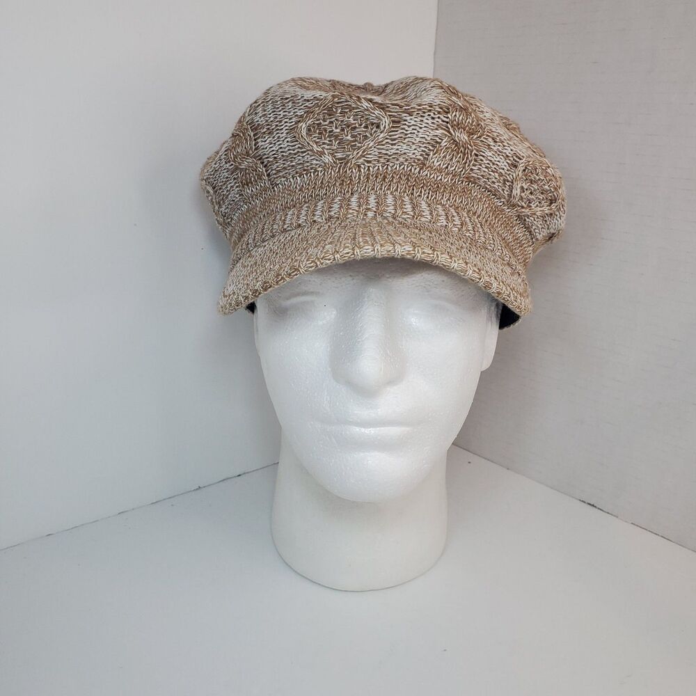 Vtg Scala Pronto Knit Fisherman Hat Cap Brown Cream Beige One Size Fitted